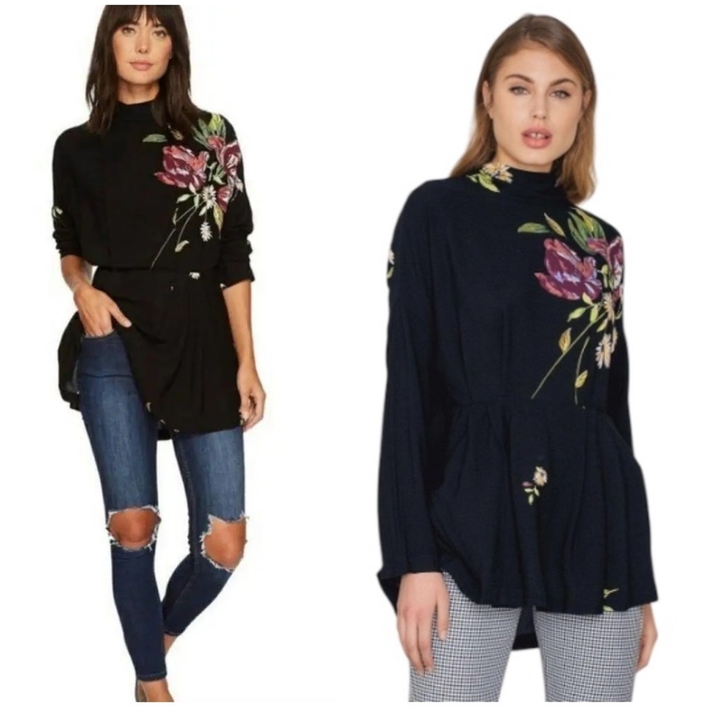 Free People Black and Pink Floral Tunic - Picture 2 of 11